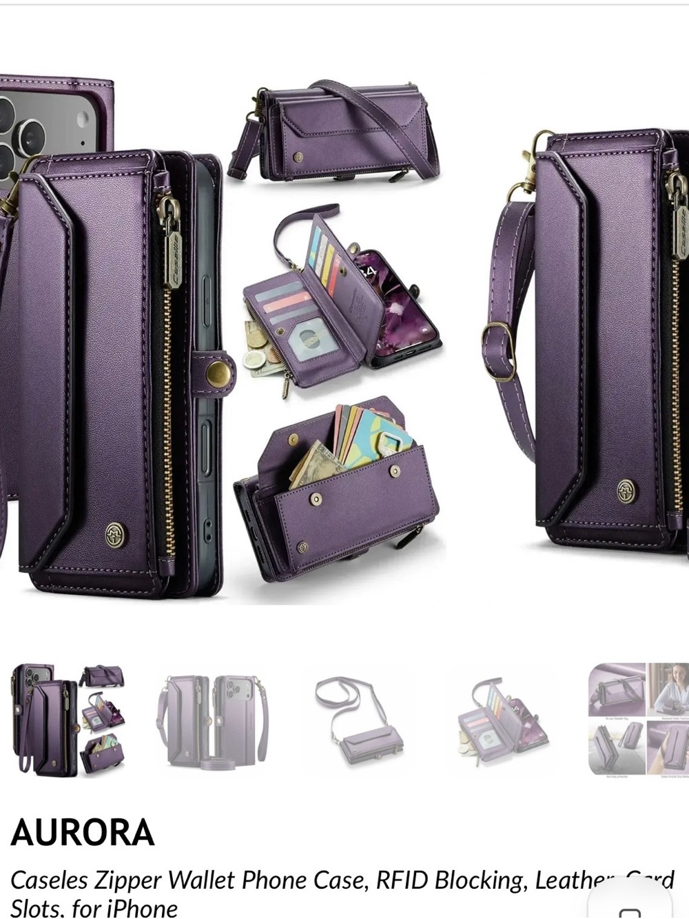 Brand New. Never used Aurora Purple Zipper Wallet Phone Case with Crossbodystrap